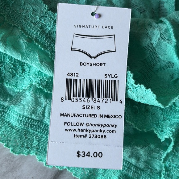 NWT HANKY PANKY signature lace Boyshort bright Mint women’s size s - Picture 3 of 6